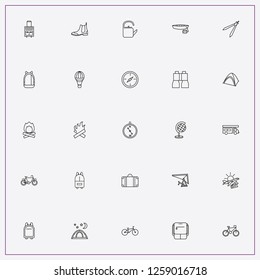 icon set about adventure with keywords hang glider, bonfire and suitcase