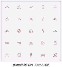 icon set about adventure with keywords suitcase, camping tent and globe