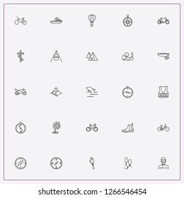 icon set about adventure with keywords compass, bicycle and air balloon