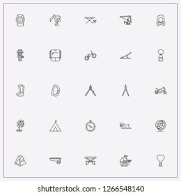 icon set about adventure with keywords boat, camping table and bicycle