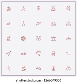 icon set about adventure with keywords suitcase, compass and night stars view