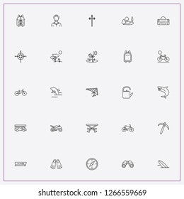 icon set about adventure with keywords hang glider, camping table and christian crest