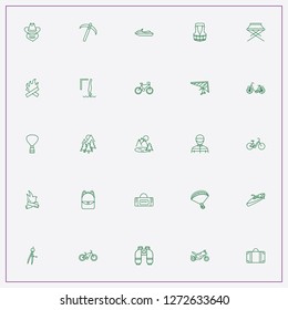 icon set about adventure with keywords swimming jumps, suitcase and life vest