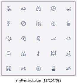 icon set about adventure with keywords backpack, binocular and air balloon