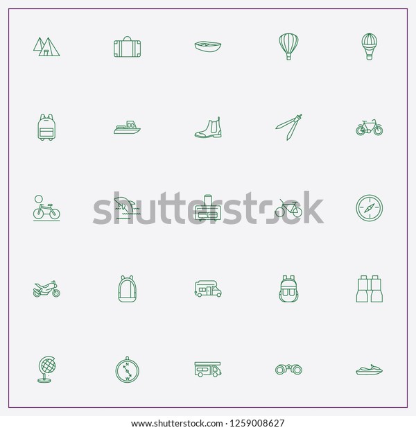 icon set about adventure with keywords boots, globe\
and camping car