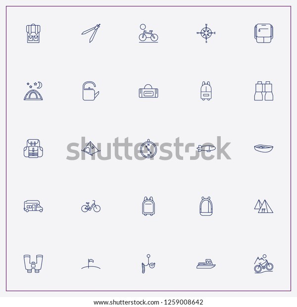 icon set about adventure with keywords camping\
tent, fish bait and\
suitcase