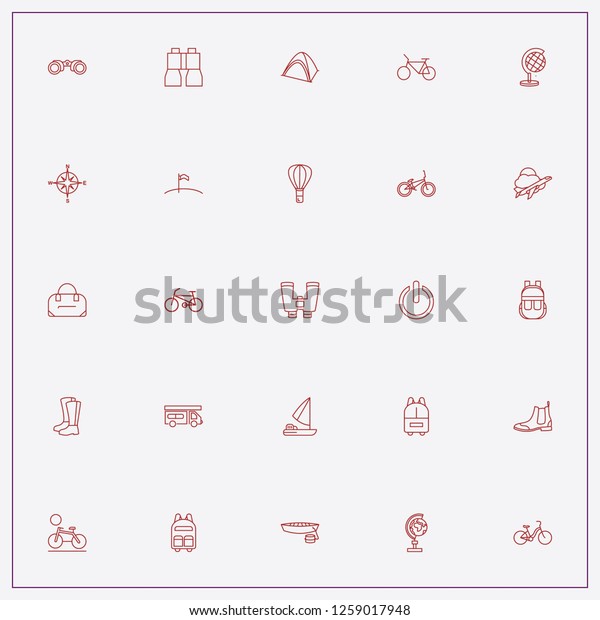icon set about adventure with keywords camping\
truck, boots and flag on the\
moon