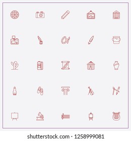 icon set about art with keywords painting brush, ballet shoes and scroll letter