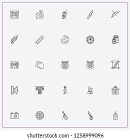 icon set about art with keywords camera film roll, paint spray and violin