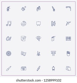 icon set about art with keywords brush, feather with paper and old dictaphone