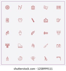 icon set about art with keywords ballet shoes, violin and camera film roll