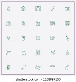 icon set about art with keywords old dictaphone, cross bow and theater mask