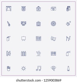 icon set about art with keywords music note, circus tent and harp