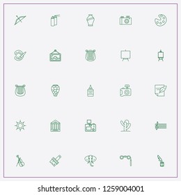 icon set about art with keywords spray, feather with paper and harp