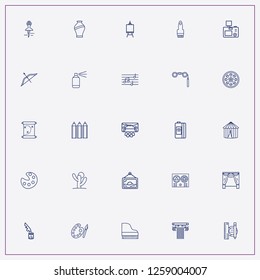 icon set about art with keywords palette, circus tent and music notes