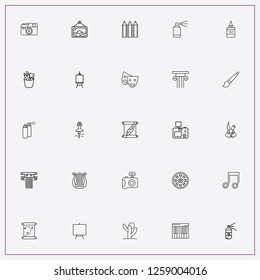 icon set about art with keywords painting stand, scroll and paint brush