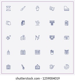 icon set about art with keywords compass with pen, theater mask and papers