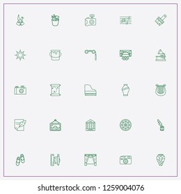icon set about art with keywords ballet shoes, scroll and paint brush