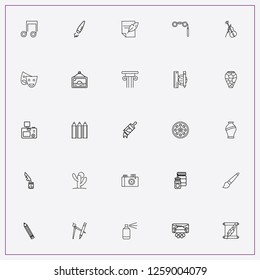 icon set about art with keywords architecture column, photo camera and glue