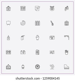 icon set about art with keywords wall picture, harp and sketchbook