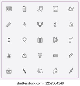 icon set about art with keywords vase, piano keys and pencil