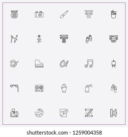 icon set about art with keywords compass with pen, feather with paper and piano