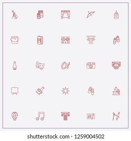 icon set about art with keywords paint brush, jar of paint and music note