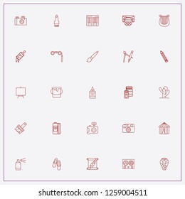 icon set about art with keywords photo camera, paint brush and circus tent