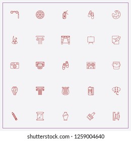 icon set about art with keywords ballet shoes, harp and theatrical binocular