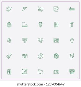 icon set about art with keywords theater mask, photo camera and ballet shoes