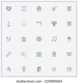icon set about art with keywords camera film roll, scroll and compass with pen