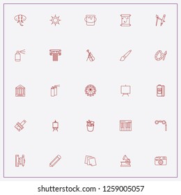icon set about art with keywords sun, painting stand and compass with pen