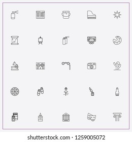 icon set about art with keywords jar of paint, painting brush and piano keys