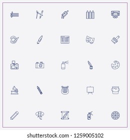 icon set about art with keywords camera film roll, music note and painting stand