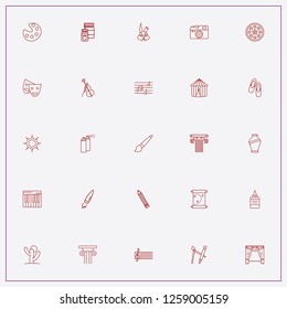 icon set about art with keywords paint brush, piano keys and brush