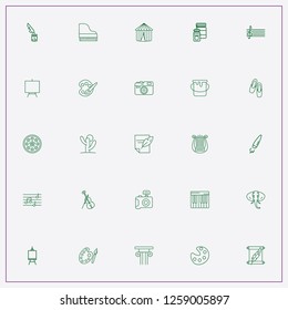 icon set about art with keywords feather with paper, music note and piano keys