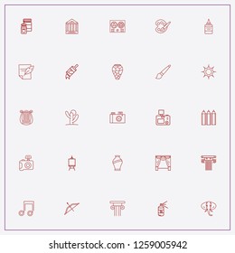 icon set about art with keywords elephant, old dictaphone and color pencils