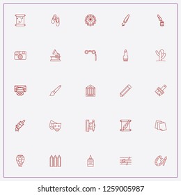 icon set about art with keywords music notes, scroll letter and color pencils