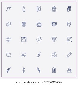 icon set about art with keywords sketchbook, scroll letter and wide brush
