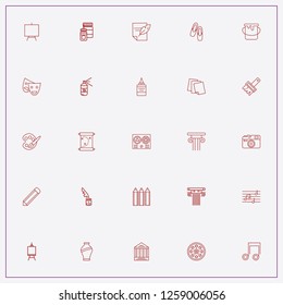 icon set about art with keywords scroll, jar of paint and papers