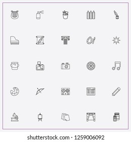 icon set about art with keywords paint spray, photo camera and music note