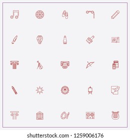 icon set about art with keywords pencil, painting brush and theatrical binocular