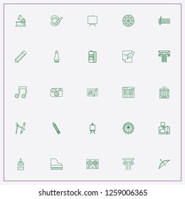 icon set about art with keywords compass with pen, music notes and gramophone