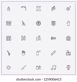 icon set about art with keywords vase, color pencil and theatrical binocular