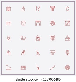 icon set about art with keywords piano, jar of paint and theater mask