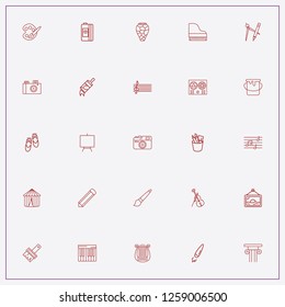 icon set about art with keywords harp, jar of paint and music notes