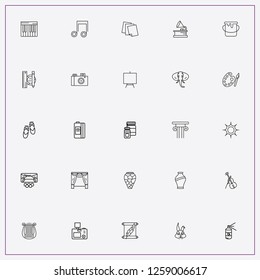 icon set about art with keywords piano keys, theater and vase