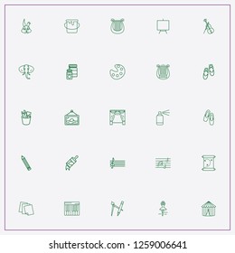 icon set about art with keywords harp, compass with pen and music note