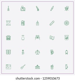 icon set about art with keywords curtains, guitar and easel