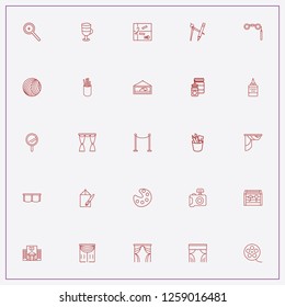 icon set about art with keywords compass with pen, glue and curtains